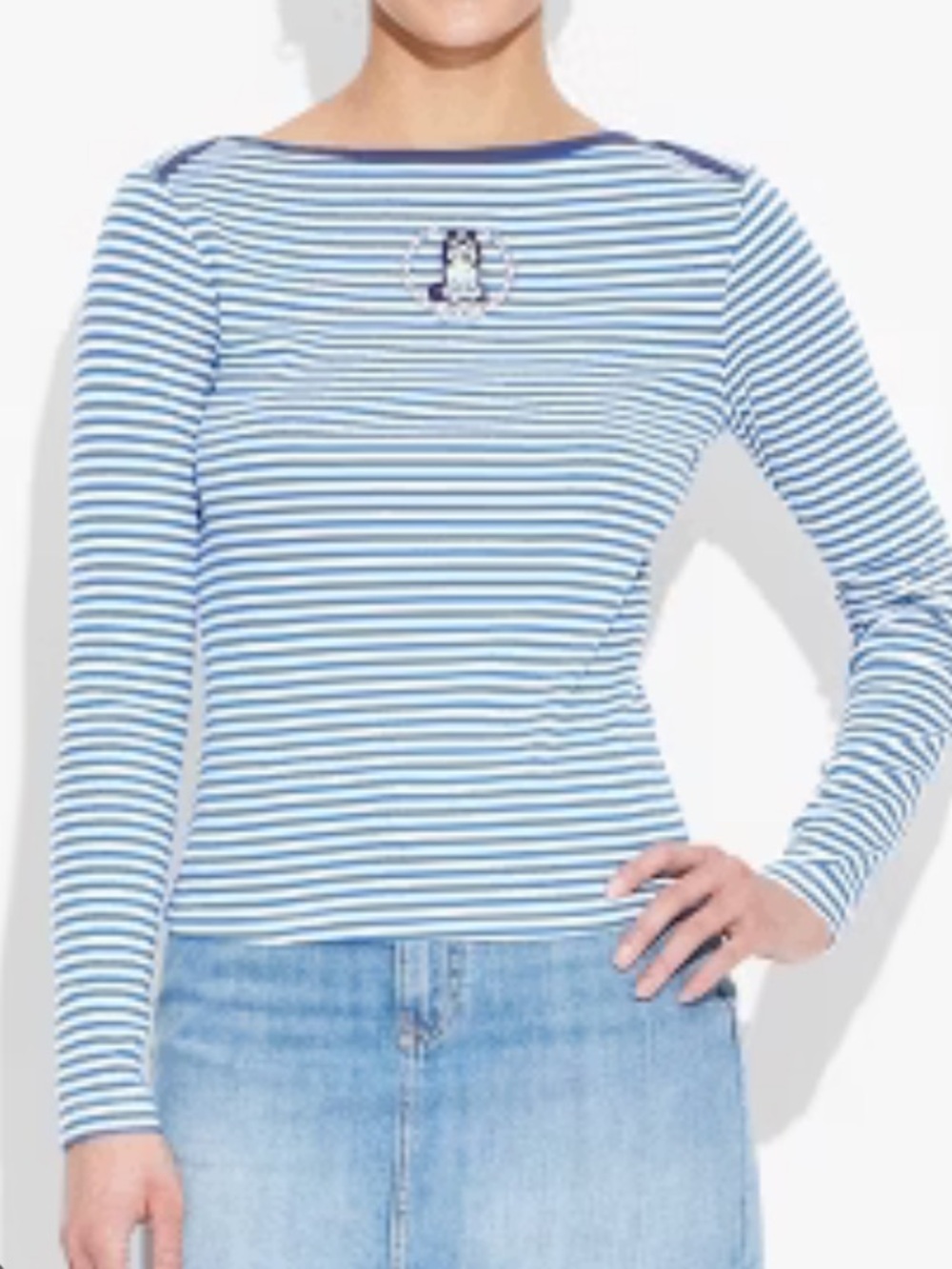 Bluey Striped Long-Sleeve Boatneck Top in Light Blue and White 5
